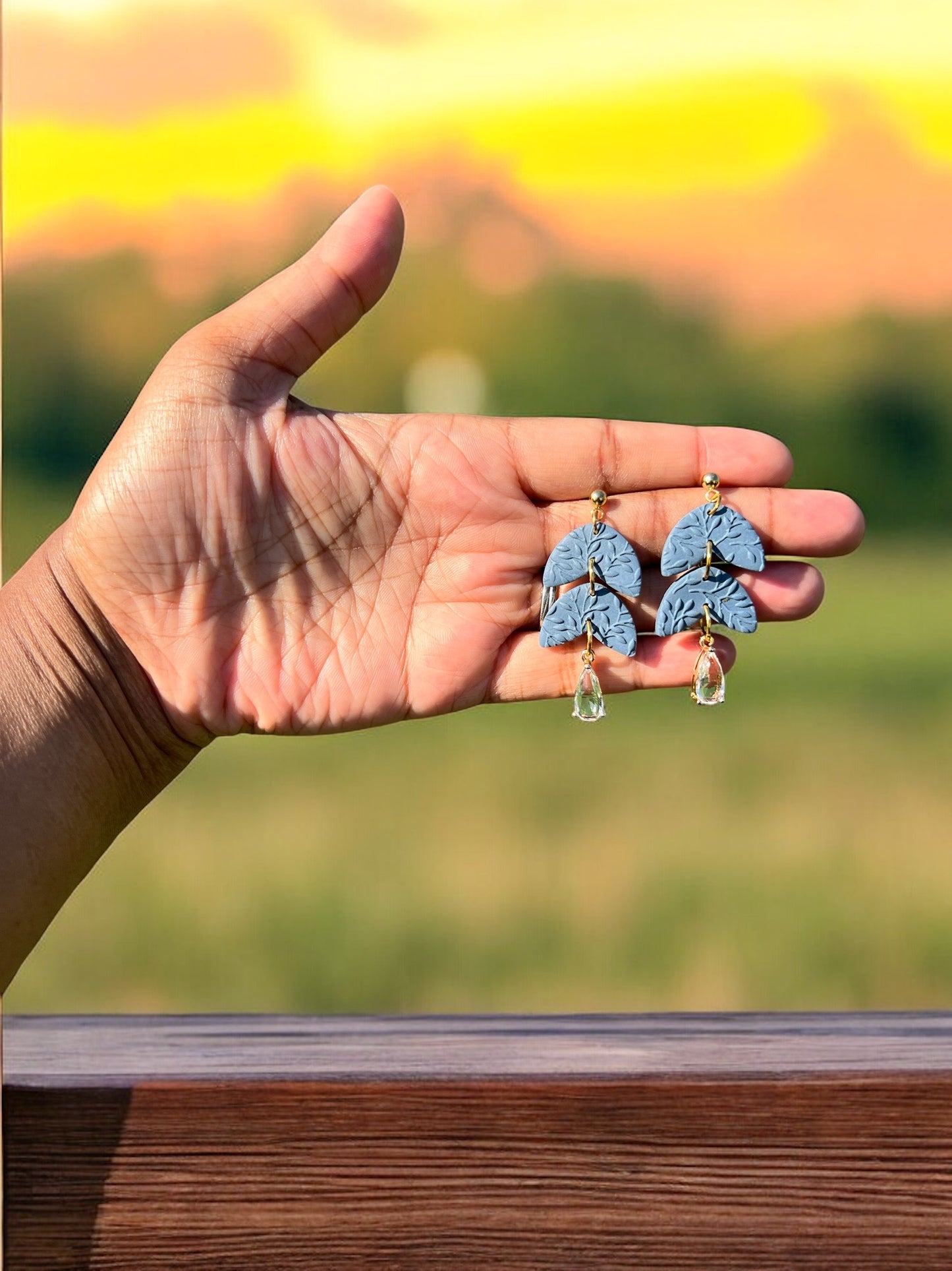 Blue Leaf Pedal Drop Diamond Dangles