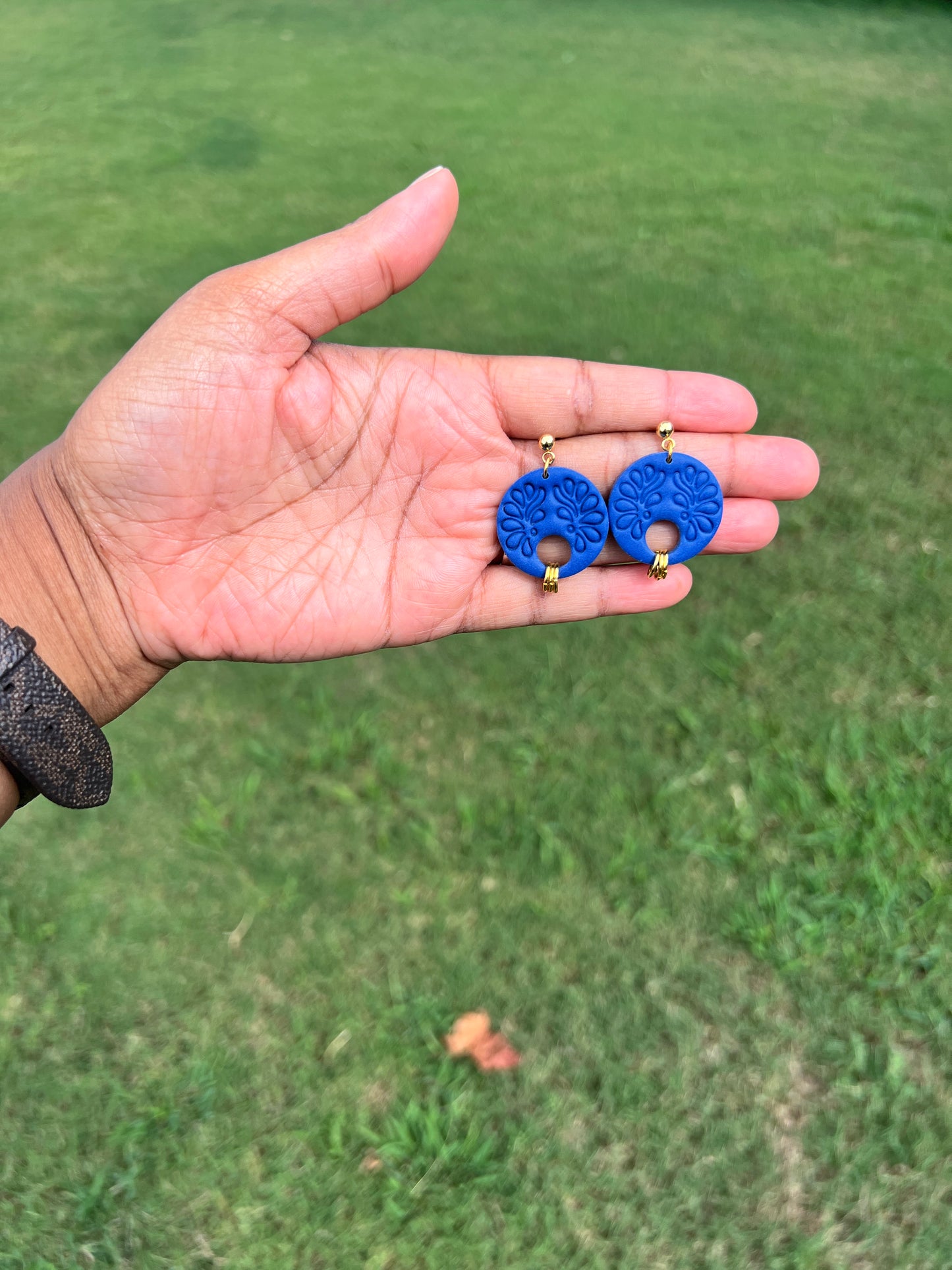 Blue Round Swivel Dangles with Gold Accents