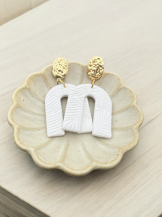 White Textured Leaf Dangles